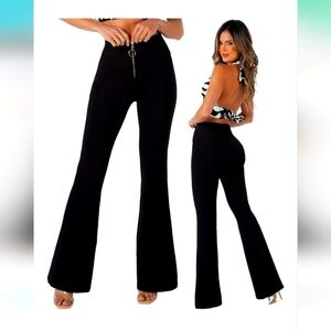 New MAX  BONITA 14 Stretch High Waisted Bell Bottom Pants Premium Black Flare XL